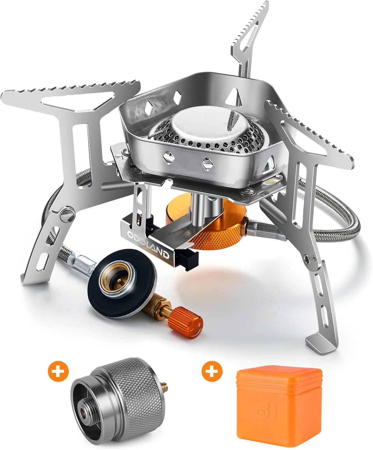 3500W/6800W Windproof Camp Stove Camping Gas Stove with Fuel Canister Adapter, Piezo Ignition, Carry Case, Portable