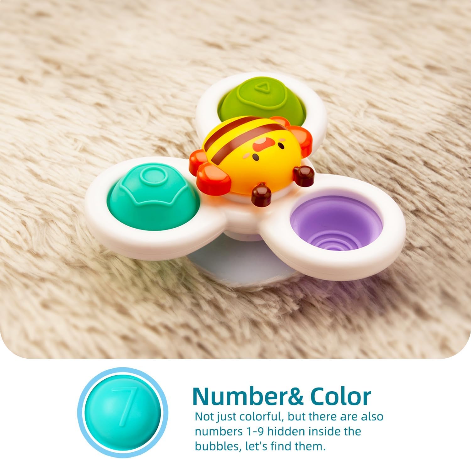 Strong Suction Cup Fidget Rotating Sensory Bath Toys for Baby Christmas Stocking Stuffers, Airplane Car Travel Table