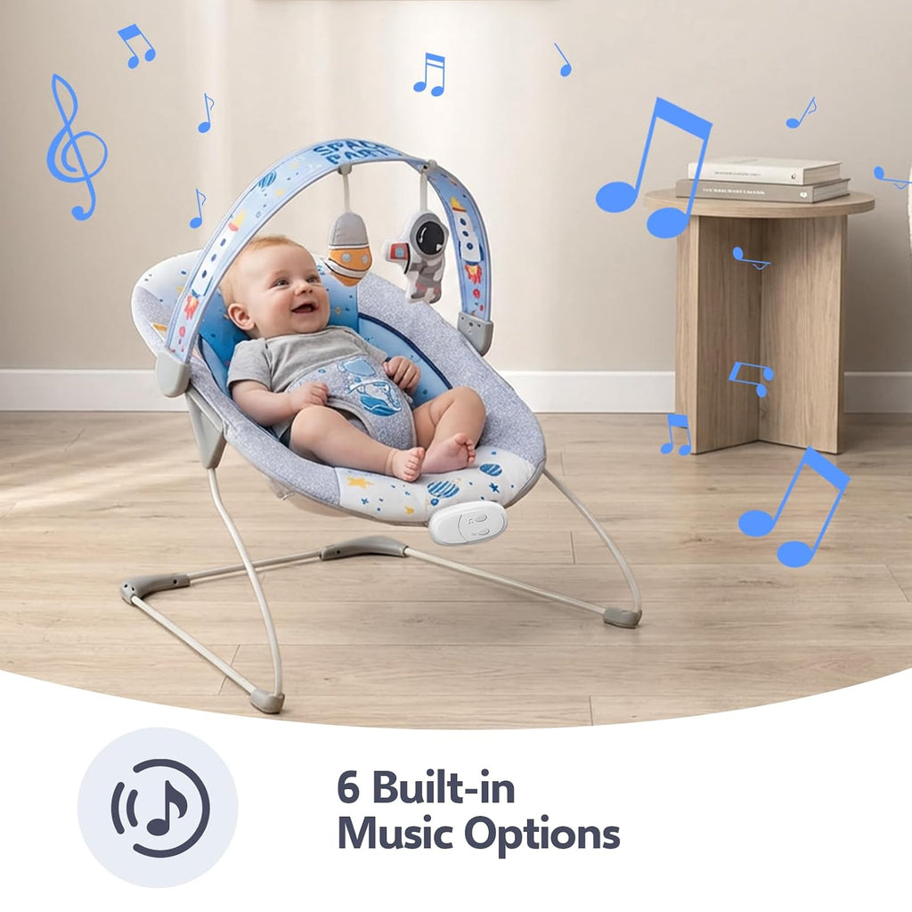 Baby Bouncer Seat & Rocker with Music for Infant 0-6 Months, Blue | 6 Melodies, Fun Vibration, 3-Point Harness