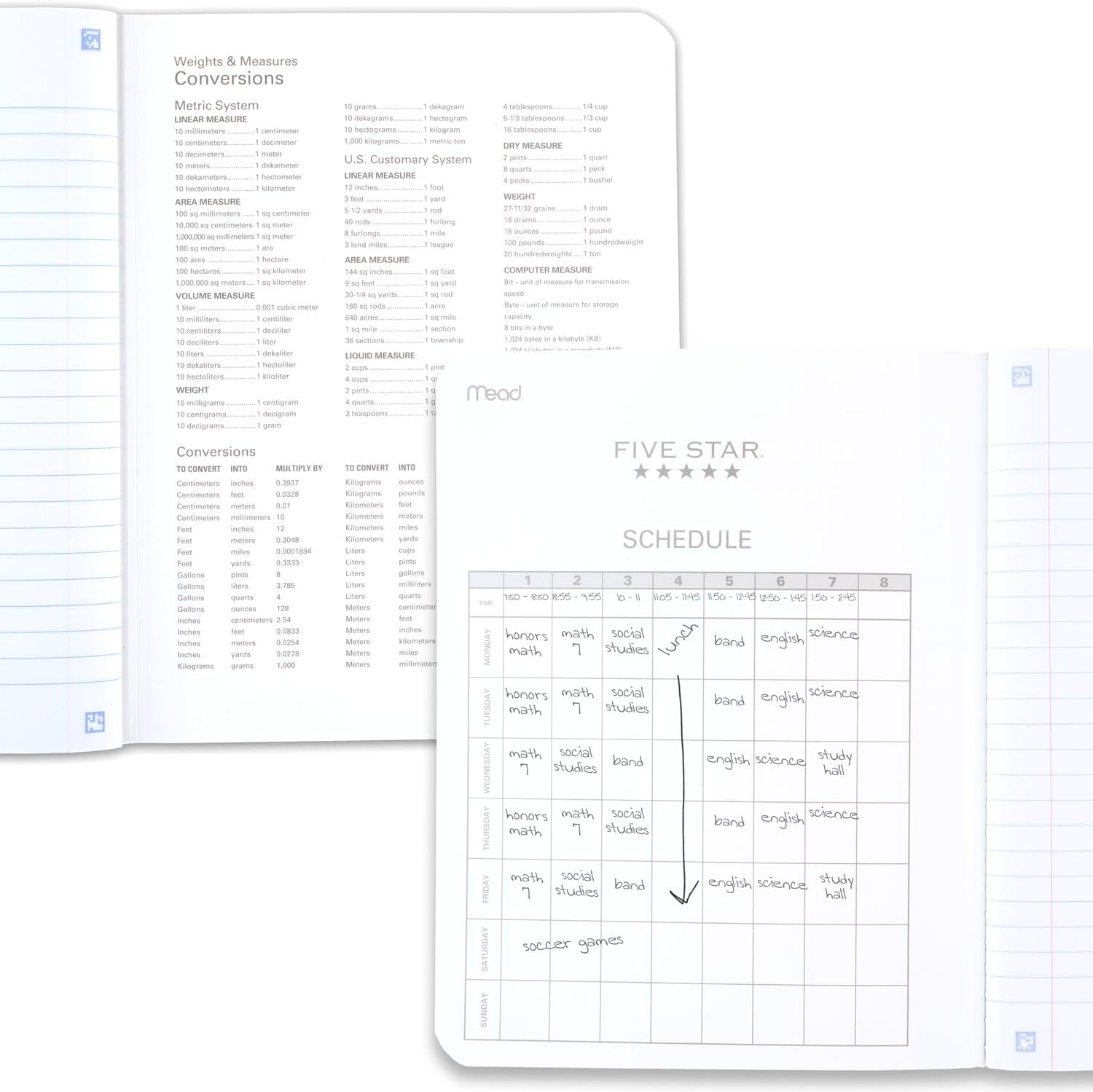 Composition Book + Study App, 4 Pack, Wide Ruled Paper, 7-1/2" x 9-3/4", 80 Sheets, Forest Green, Tidewater Blue