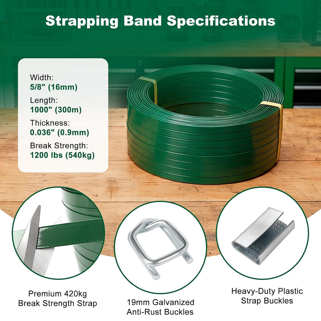 5/8" x 1000' PET Banding Strapping Kit with Tensioner and Sealer