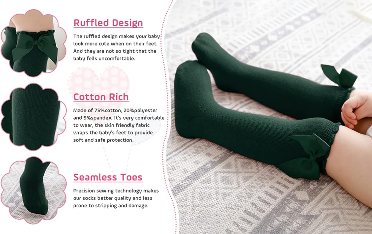 Baby Girls Bow Knee High Socks Toddlers Ruffled Tube Socks Infant Stockings