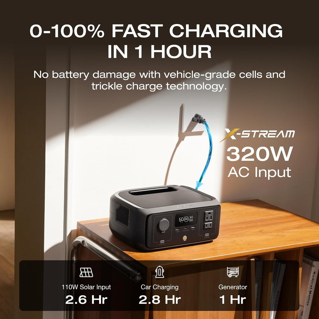 Portable Power Station RIVER 3, 245Wh LiFePO4 Battery Power Station, 1Hr Fast Charging, 300W/X-Boost 600W Solar
