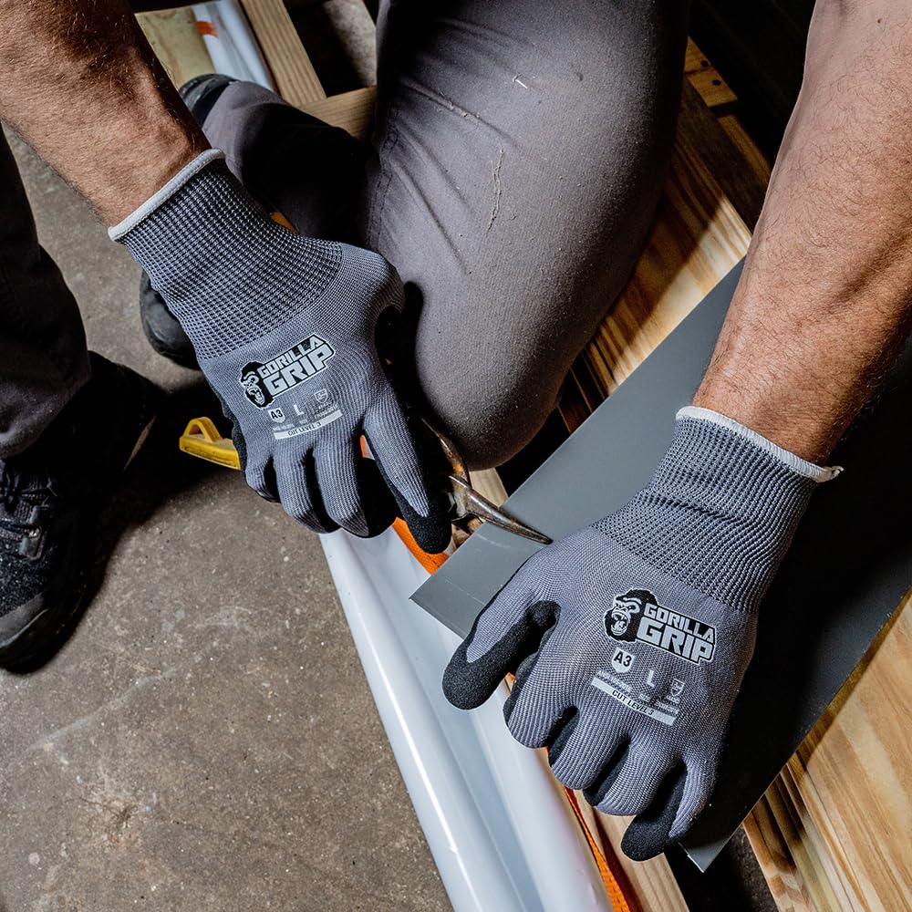 A3 Cut Resistant Work Gloves, X-Large, 12 Pack, Gray