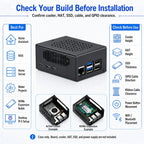 iUniker Metal Case Compatible with Raspberry Pi 5, Aluminum Pi 5 Case with Space for Active Cooler, M.2 NVMe HAT & POE HAT, GPIO Side Access, Vented Enclosure (Only Include Case)