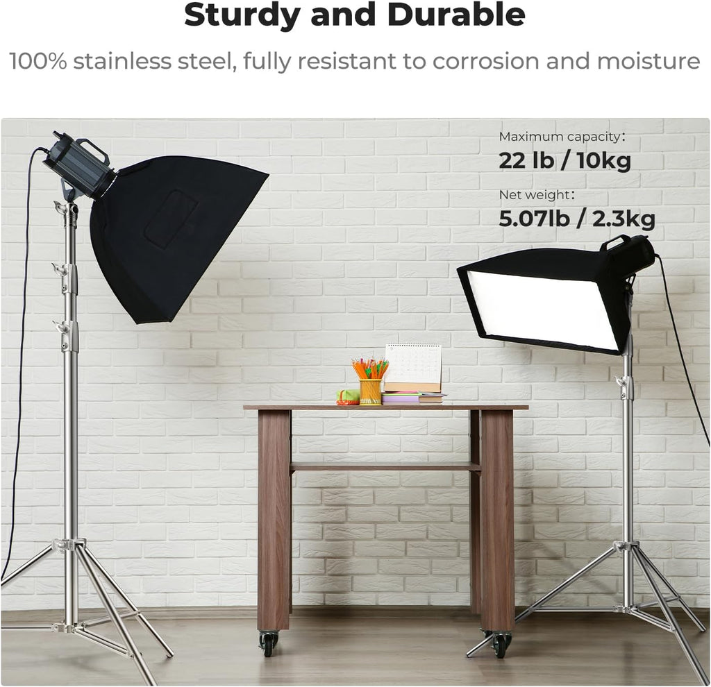 Stainless Steel Light Stand 9.2ft/2.8m Heavy Duty, 2-Pack