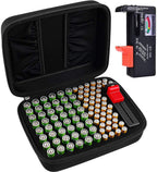 Battery Organizer Storage Case with Tester for 96 AA AAA Batteries | Pre-Cleared Foam Holds 48 AA and 48 AAA, Hard