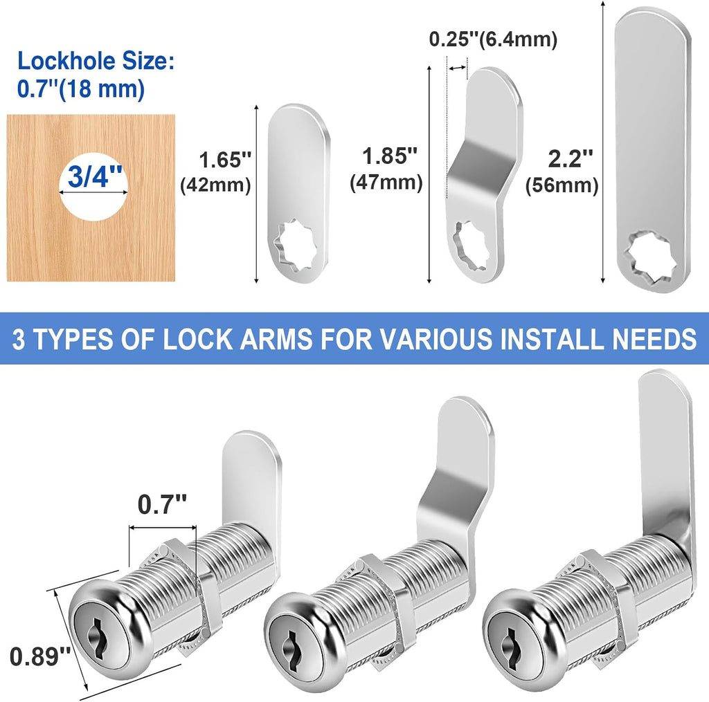 Cabinet Locks with Keys, 1-1/2" Long Cam Locks keyed Alike, Cabinet Cam Lock Set for Cabinets, RV Storage, Tool Box