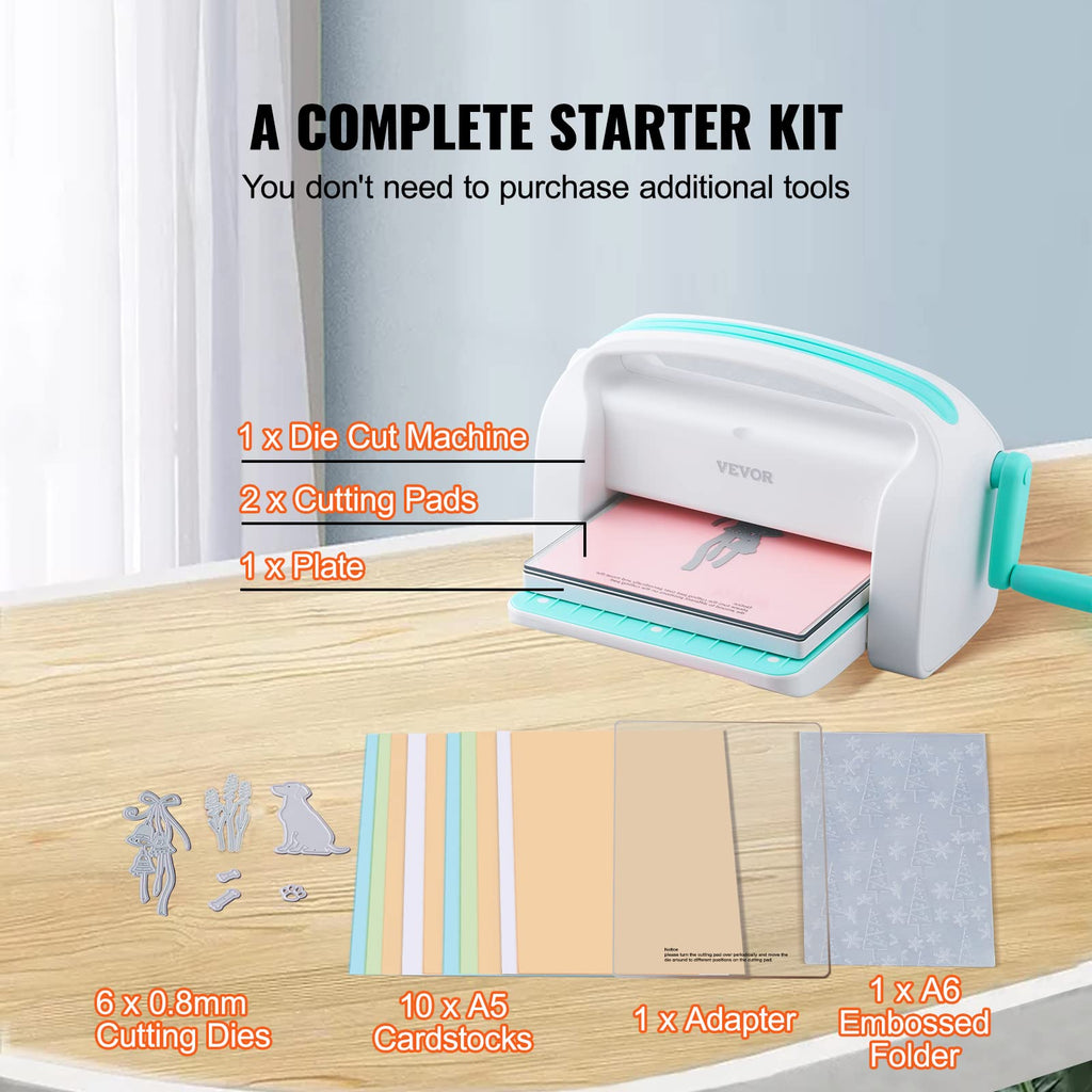 Die Cutting and Embossing Machine, 9-Inch (A4) Opening Size, Manual Scrapbooking Machine Starter Kit, Foldable