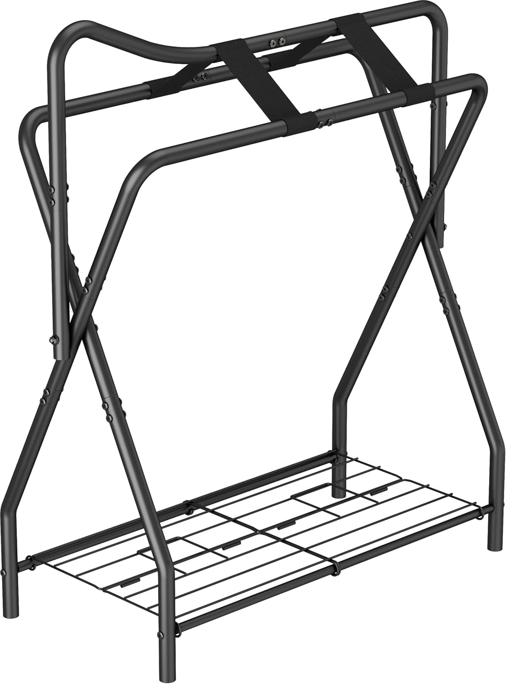 Horse Saddle Rack for English Saddle, Foldable Saddle Stand with Bottom Storage for Horse Tack, Saddle Pad Rack for