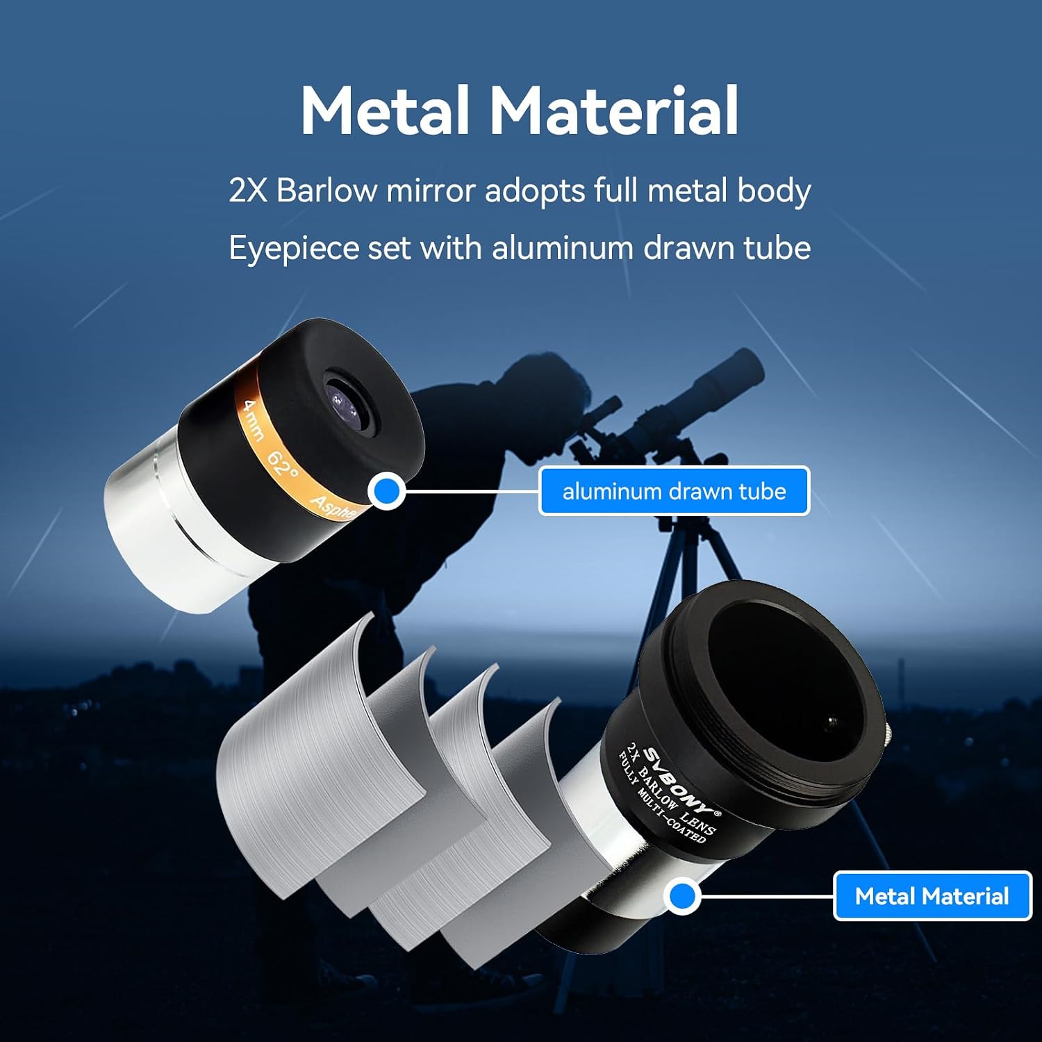 Eyepieces 4mm Telescopes Lens and SVBONY 2X Barlow Lens, Wide Angle 62 Degree Aspheric Eyepiece HD Fully Coated
