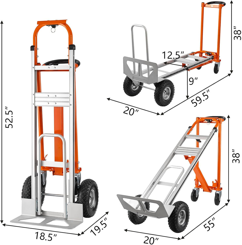 4in1 Convertible Hand Truck, Aluminum Hand Trucks 1000 lb Capacity, Utility Dolly Cart Convert from Hand Truck Dolly