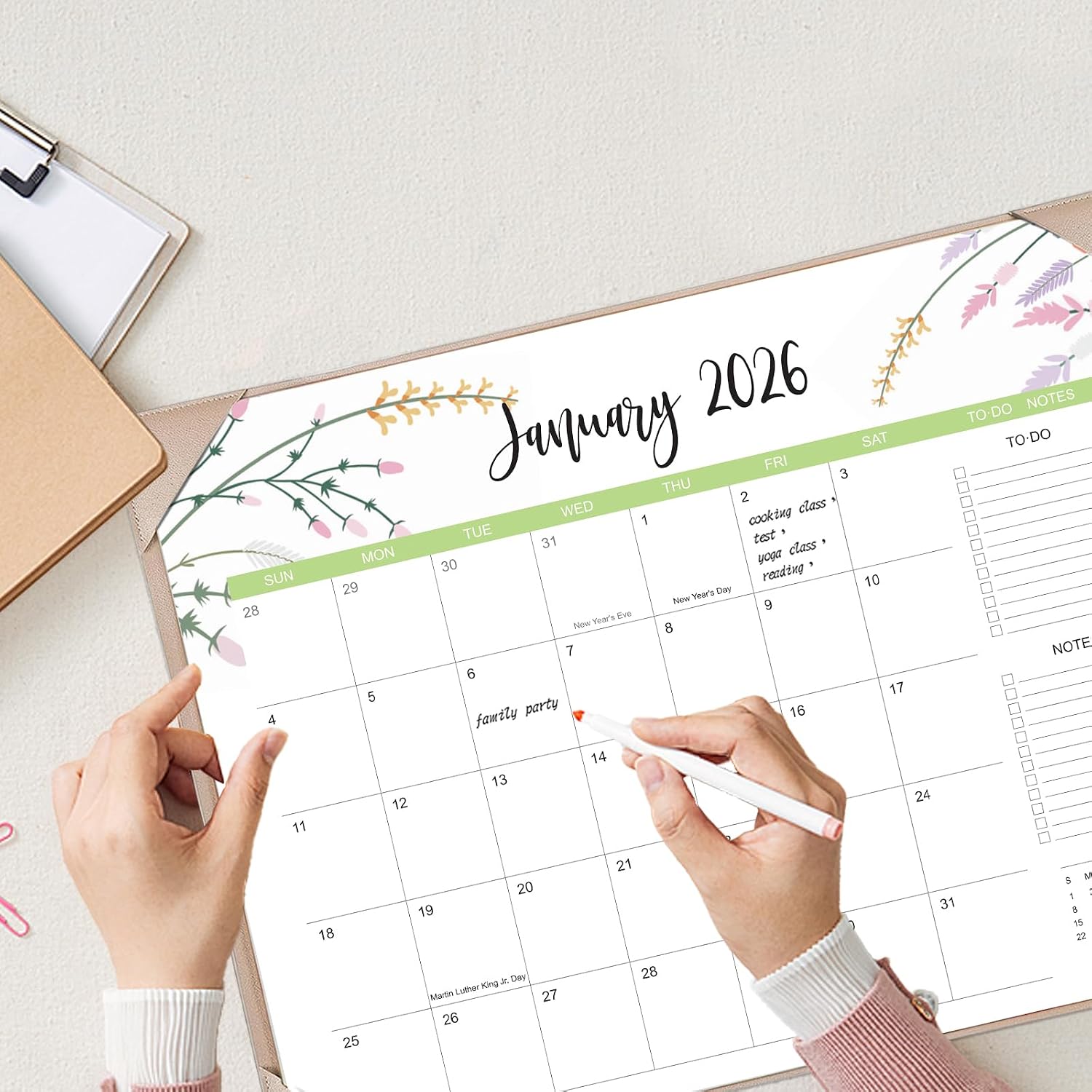 Desk Calendar 2026 with Desk Mat – 22" x 17" Large Desk Pad Calendar Runs from January 2026 to June 2027, Floral