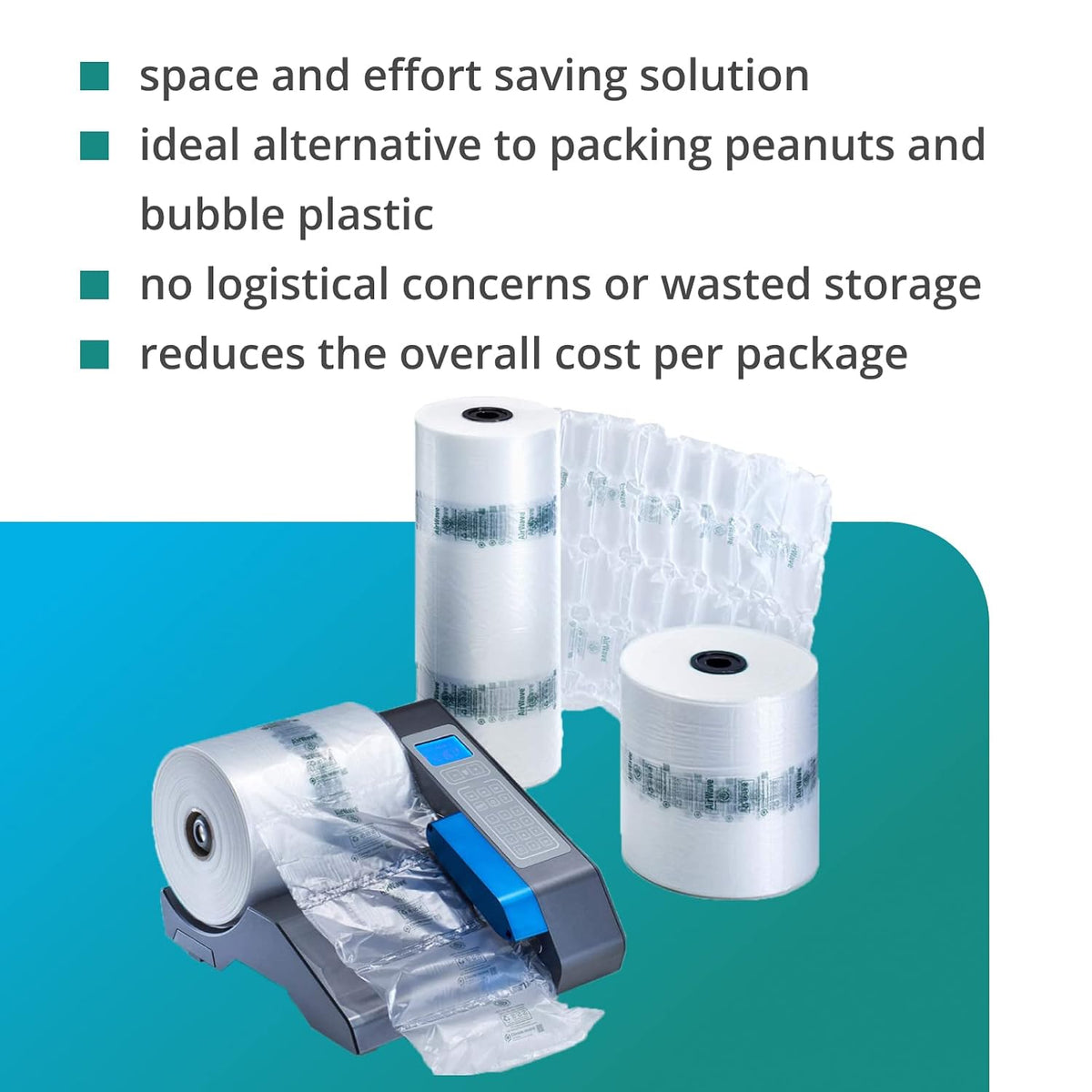 EcoWave-7.1 Air Pillows for Packaging, 8" Wide and 1725' Long CO2-Neutral Film (1 Roll) - Earth-Friendly Packing Air