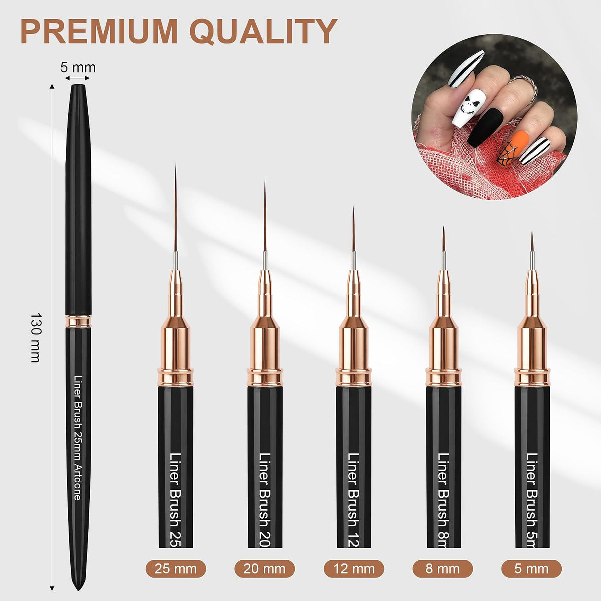 Metallic Nail Art Pens, Liner Brushes Set, 5PCS Black Nail Tools