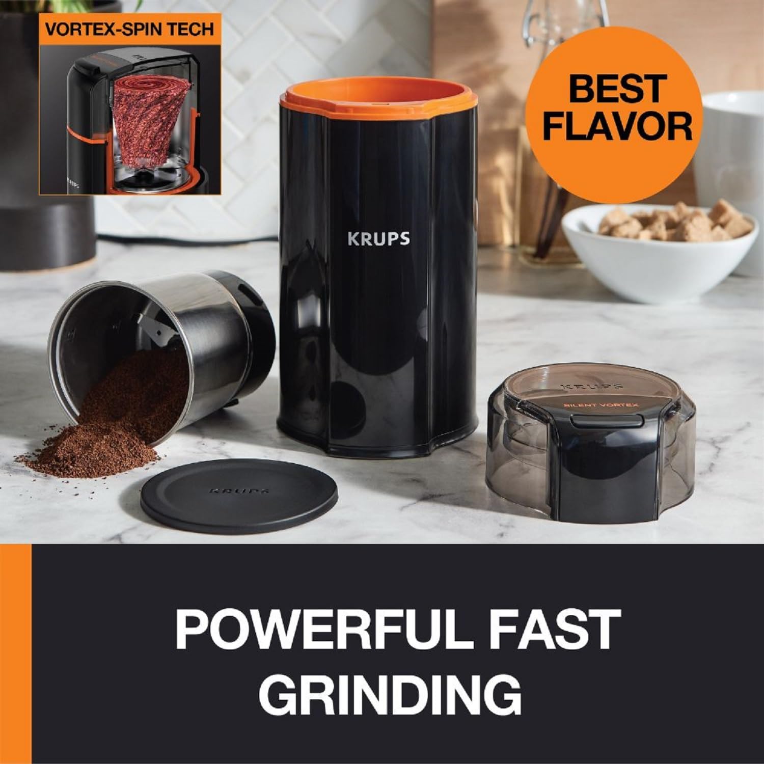 Silent Vortex Electric Coffee Grinder: 3 oz Capacity, 5x Quieter, 175W Motor for Coffee Beans, Spices & Herbs