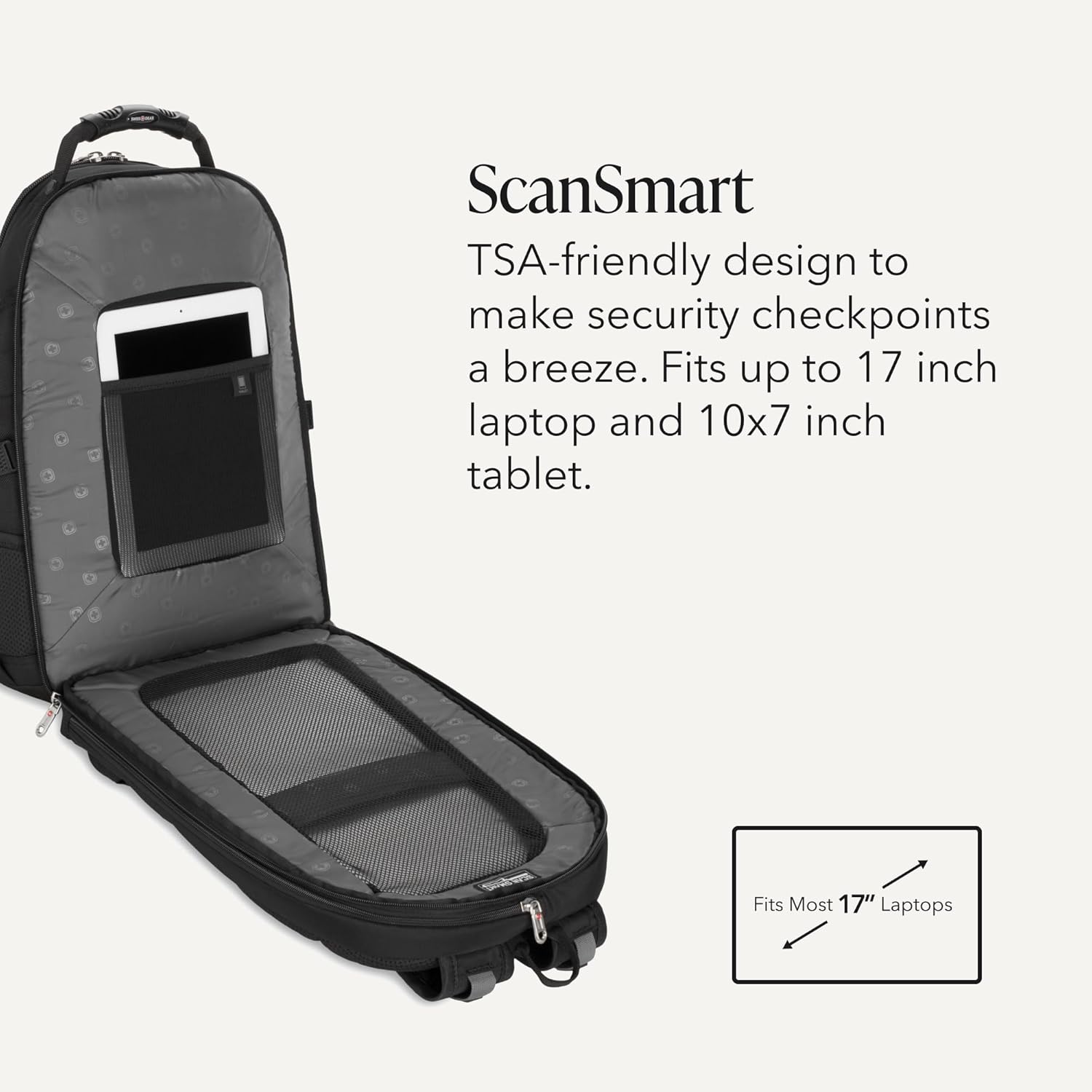 1900 ScanSmart Laptop Backpack, Fits Most 17-Inch Laptops, TSA-Friendly Lay-Flat Design, RFID Protection, and Tablet