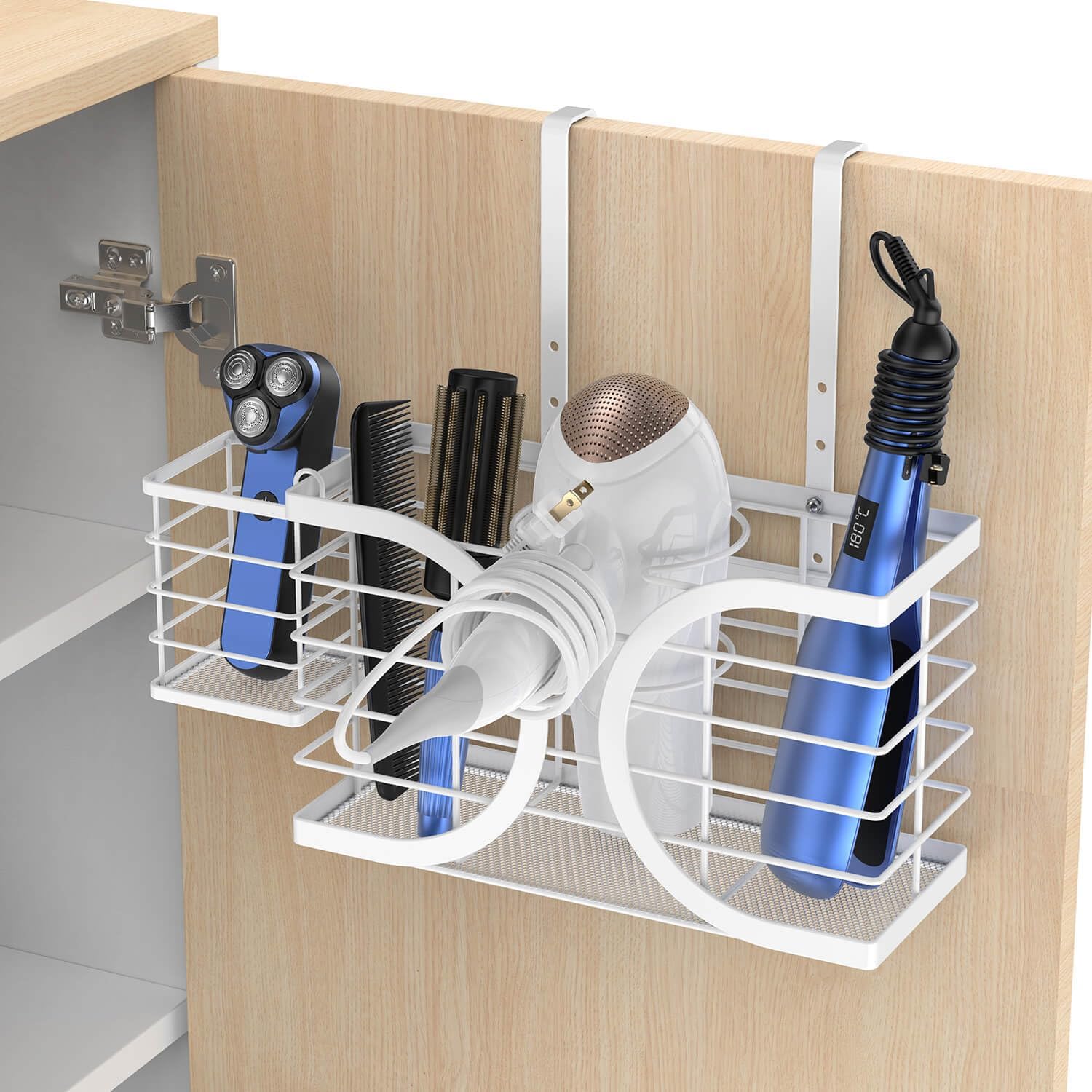 Hair Dryer Holder 3in1 Hair Tool Organizer/Wall Mounted,Cabinet Door or Desk-based Blow Dryer