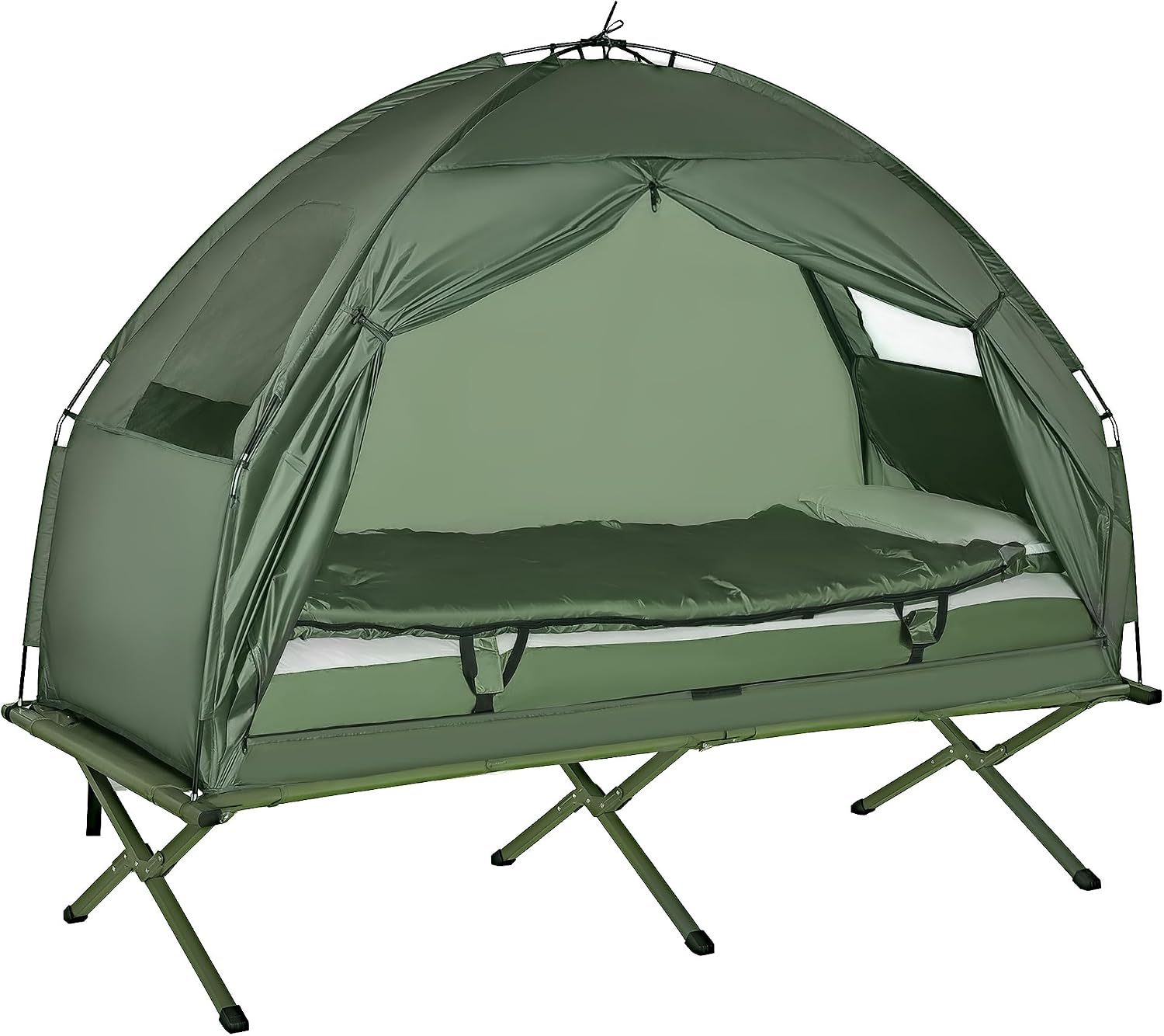 Camping Tent Cot 6-in-1 Folding Tent Cot Combo, with Mattress | Pillow, Sleeping Bag, Bed Cover, Roller Carrying Bag