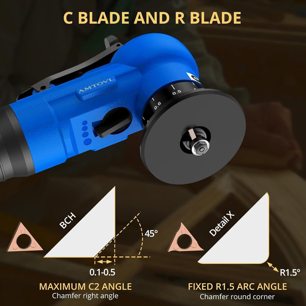 AMTOVL Pneumatic Chamfering Tool, Mini Air Chamfer Tool W/ 10C & 10R Blades