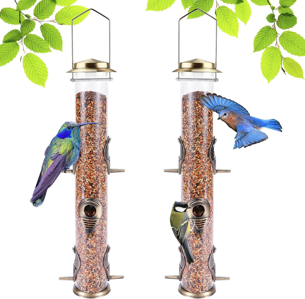 Metal Bird Feeder Tube Hanging Wild Bird Seed Feeder Aluminum Six Port Bird Feeders,1.4 mm Extra Thick Solid Tube