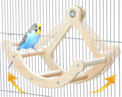 Bird Perch Toy, Wooden Interactive Rocking Parakeet Toys and Perches | Exercise Wheel Cockatiel Toys, Intelligence