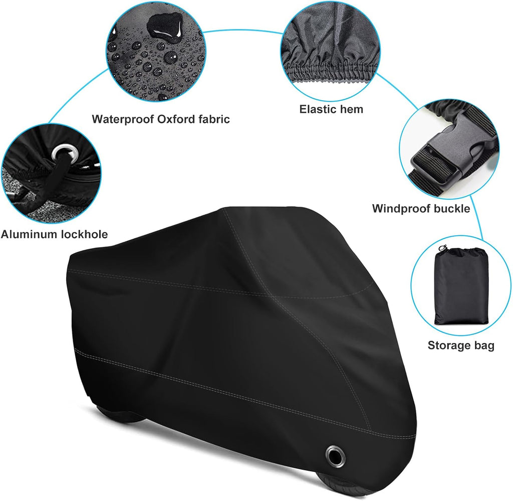 Motorcycle Cover All Season Waterproof Sun-Proof Outdoor | Fits up to 108'' Motorcycle Covers, Fits for Harley