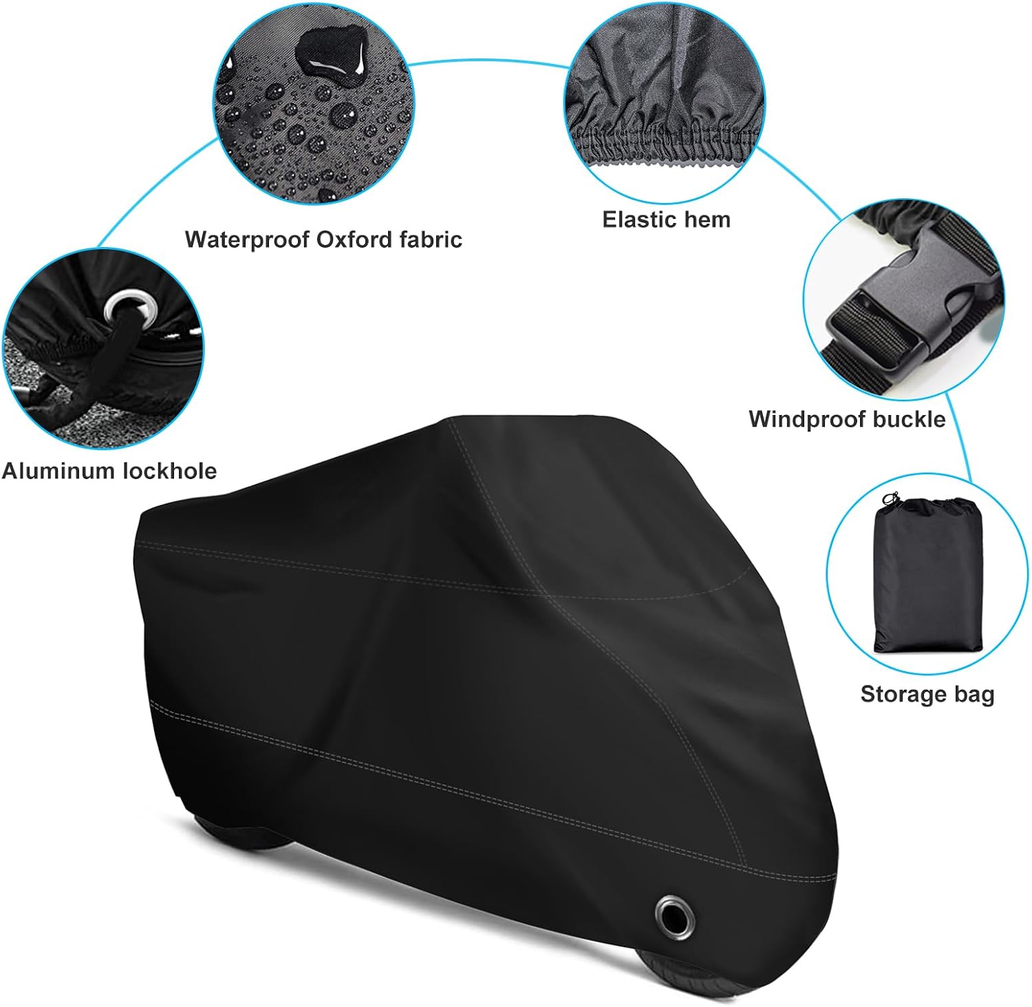 Motorcycle Cover All Season Waterproof Sun-Proof Outdoor | Fits up to 108'' Motorcycle Covers, Fits for Harley
