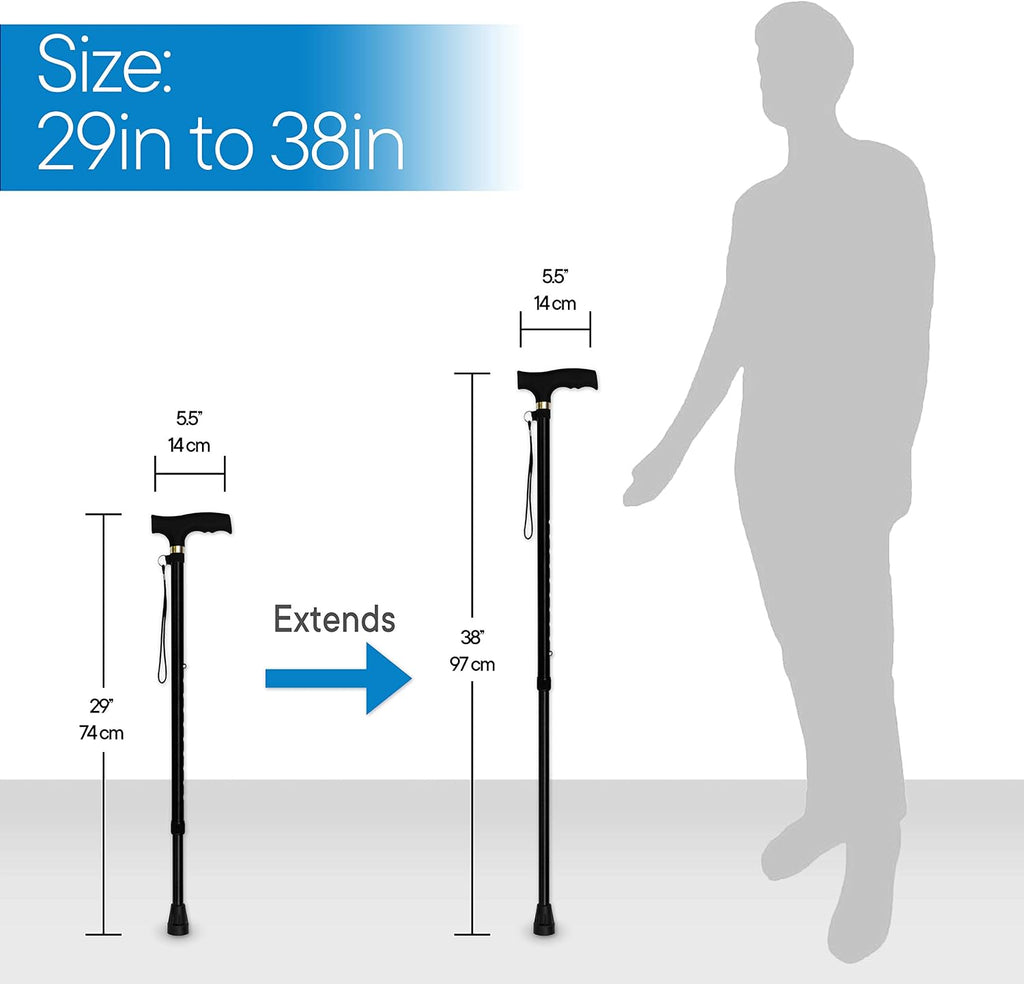 Walking Cane - Adjustable Walking Stick - Lightweight Aluminum Offset Cane with Ergonomic Handle and Wrist Strap