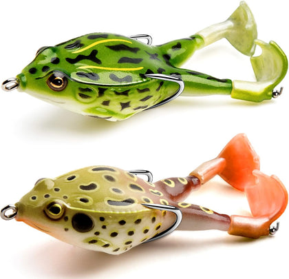 Topwater Frog Lure Bass Trout Fishing Lures Kit Set Realistic Prop Frog Soft Swimbait Floating Bait with Weedless