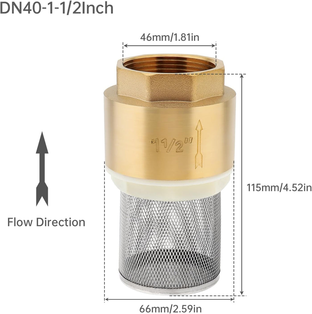 1-1/2" Brass Foot Valve Water Pump Bottom Valve Check Valves with Filter