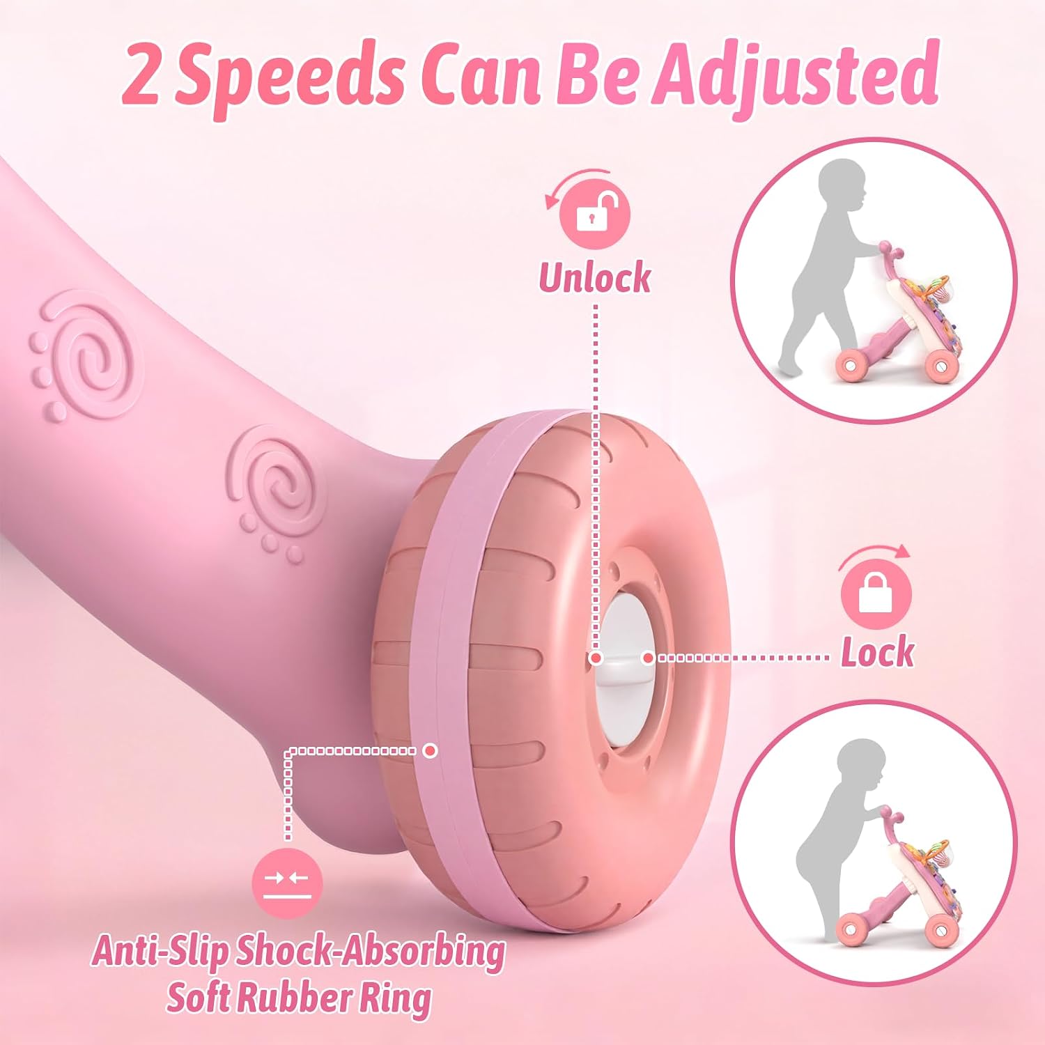 3 in 1 Baby Walker and Activity Center for Girl 12-18 Months, Pink | Baby Push Walker, Sit to Stand Learning to Walk