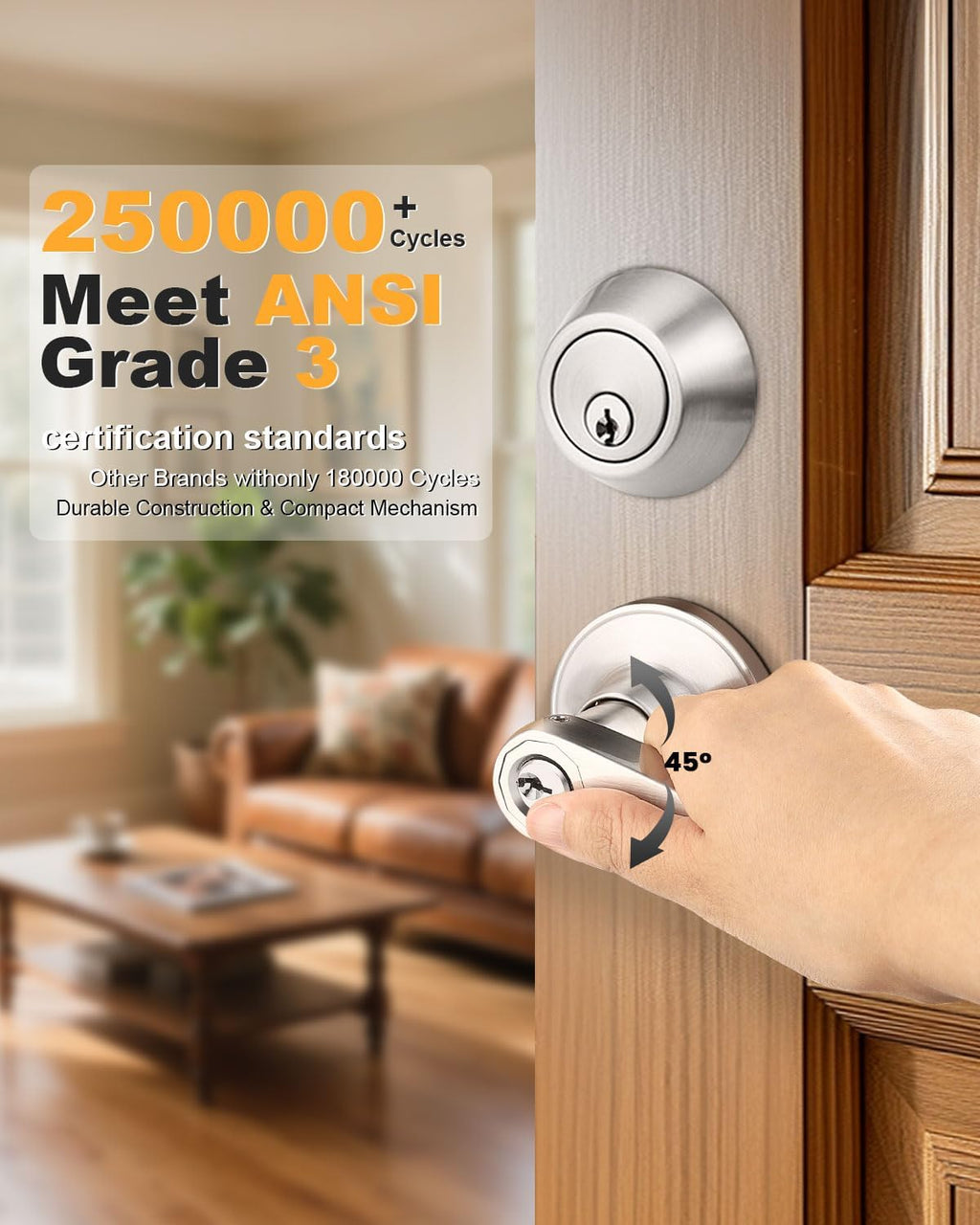 Keyed Alike Front Door Exterior Door Lever Lockset with Single Cylinder Deadbolt Combination Set, Door Knob with Lock