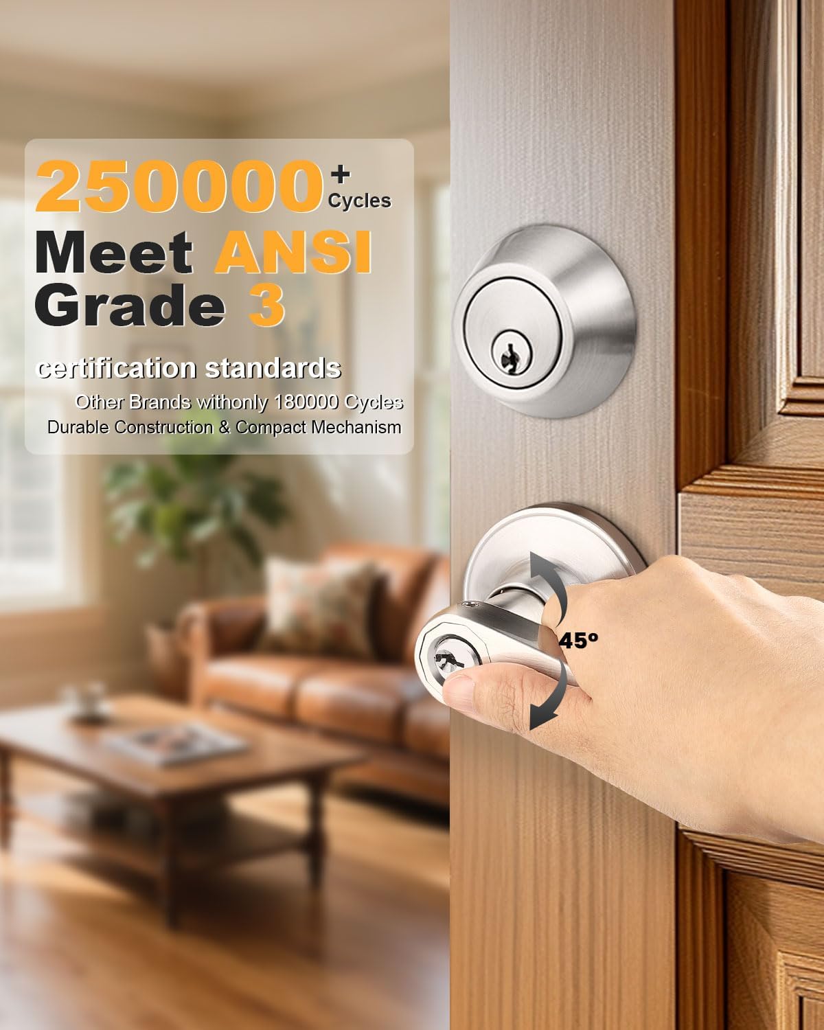 Keyed Alike Front Door Exterior Door Lever Lockset with Single Cylinder Deadbolt Combination Set, Door Knob with Lock