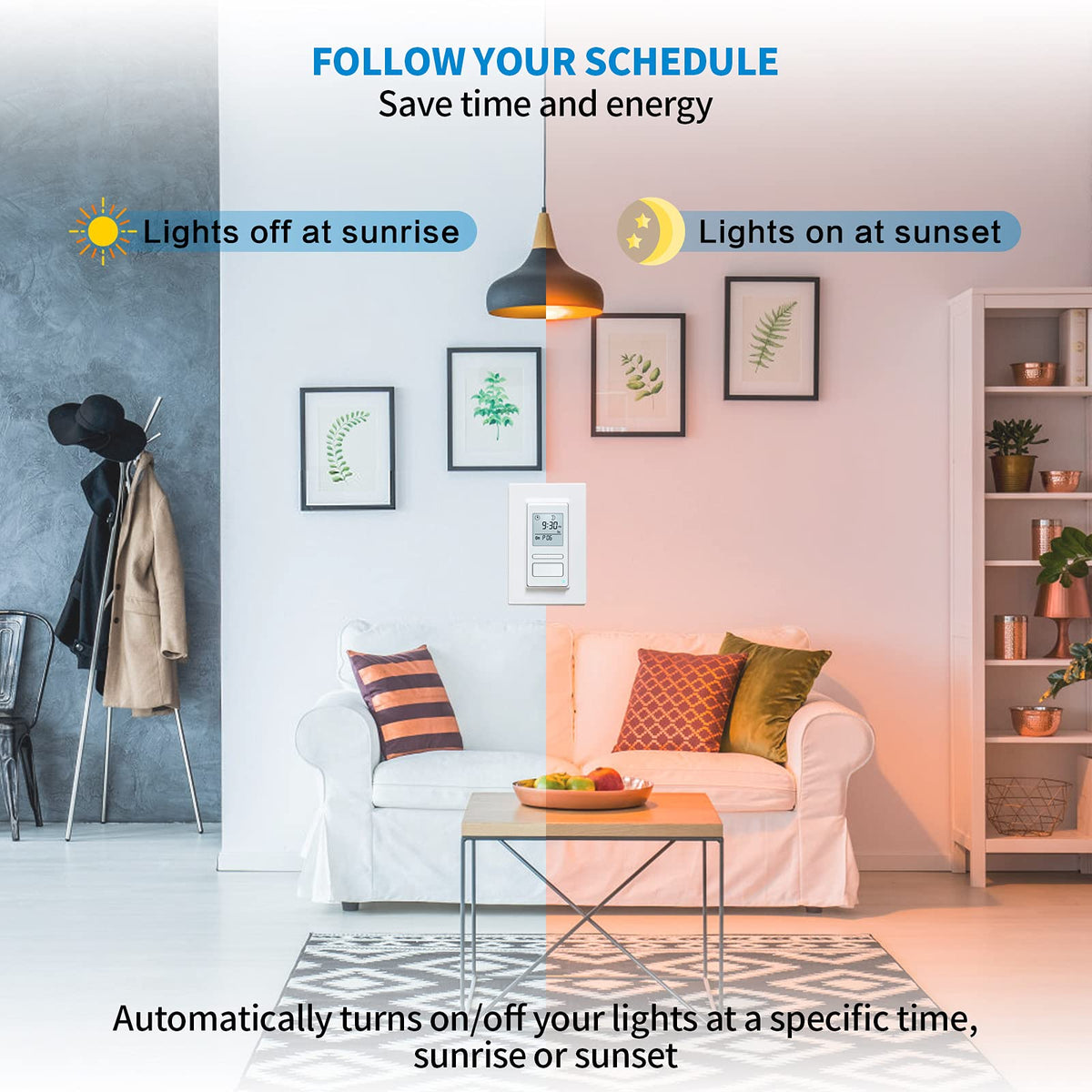 Ortis 7 Day Programmable in-Wall Timer Switch, Sunrise/Sunset Automatic Control and Random Security Mode, Digital Light Switch Timer Indoor with LCD Display for Lights/Fans, Neutral Wire Required