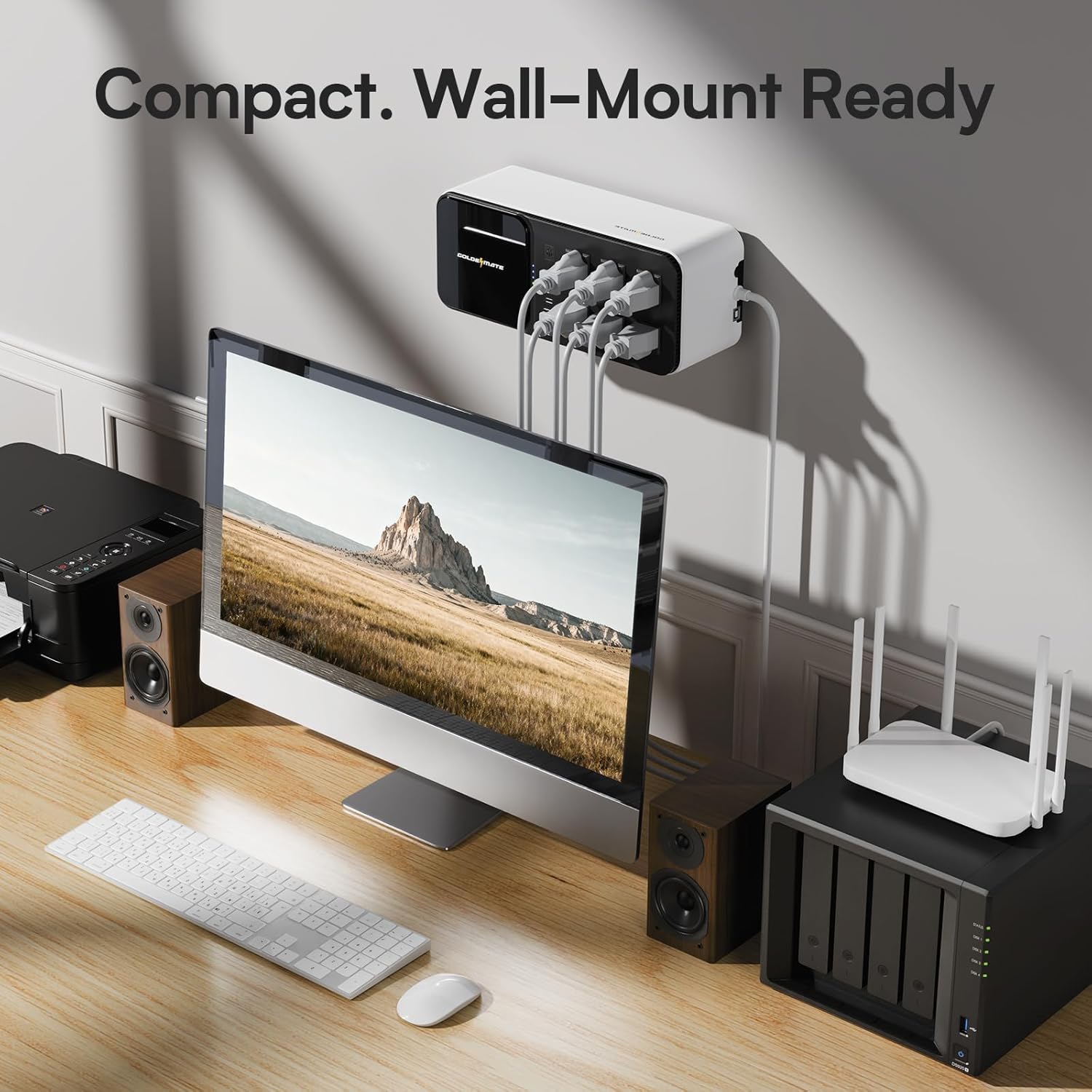 600VA/360W Lithium UPS Battery Backup and Surge Protector | 6 Outlets, 2 USB Ports, Wireless Charging, Wall Mount