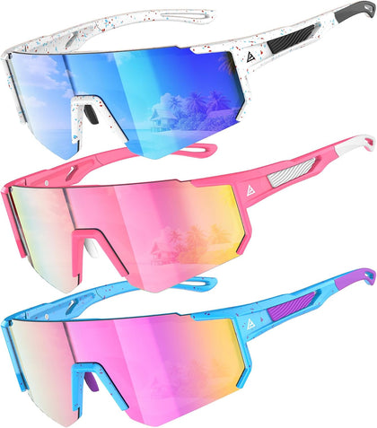 Kids Sunglasses Youth Baseball Softball Sunglasses for Girls Boys Age 4-14 UV Protection Sports Kids 3 Pack