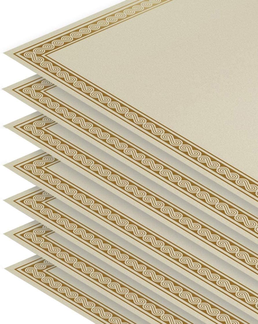 100 Sheet Award Certificate Paper, Gold Foil Metallic Border, Ivory Letter Size Blank Paper, Diploma Certificates