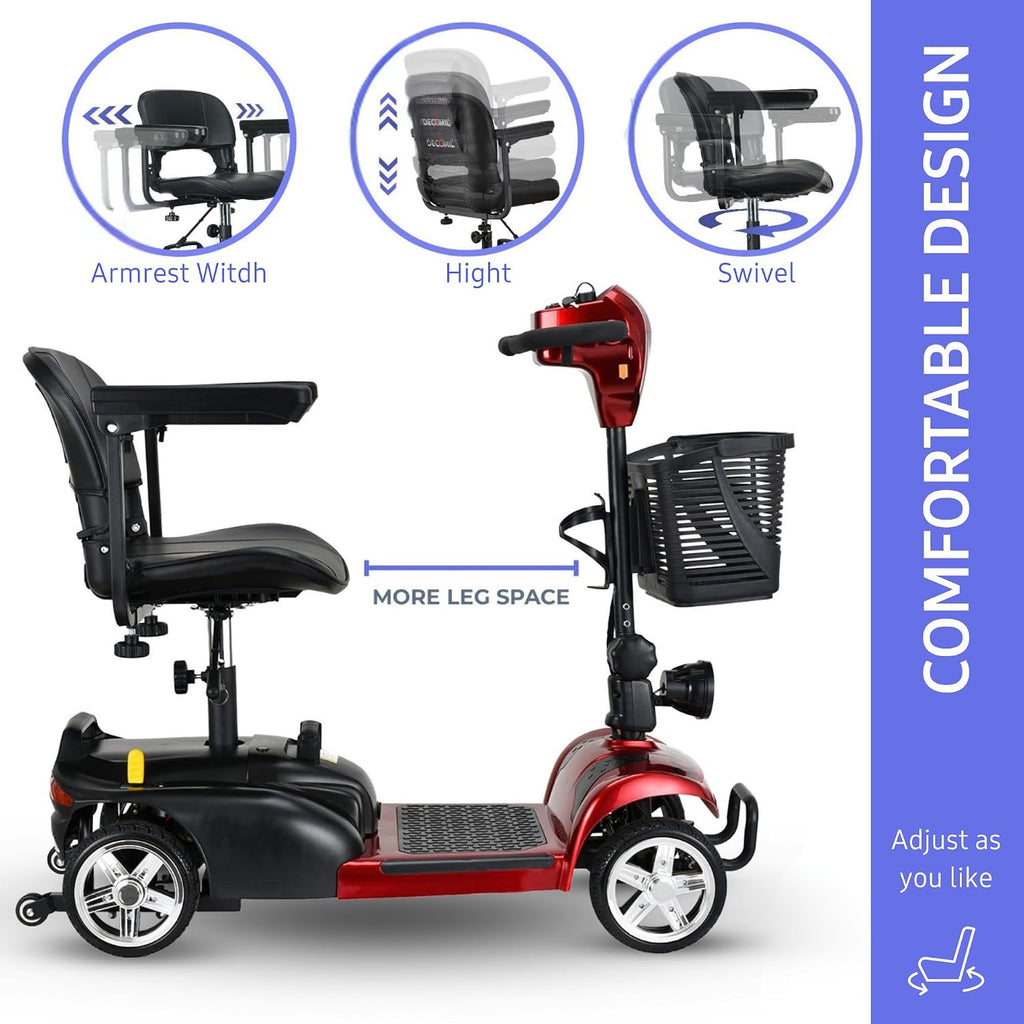Mobility Scooter for Seniors – 20 Miles Range, 4 Wheel Foldable Electric Scooter, 24V 20Ah Battery, 300W Motor, 285