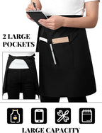 5 Pack Half Bistro Aprons with 2 Pockets Unisex Server, Black