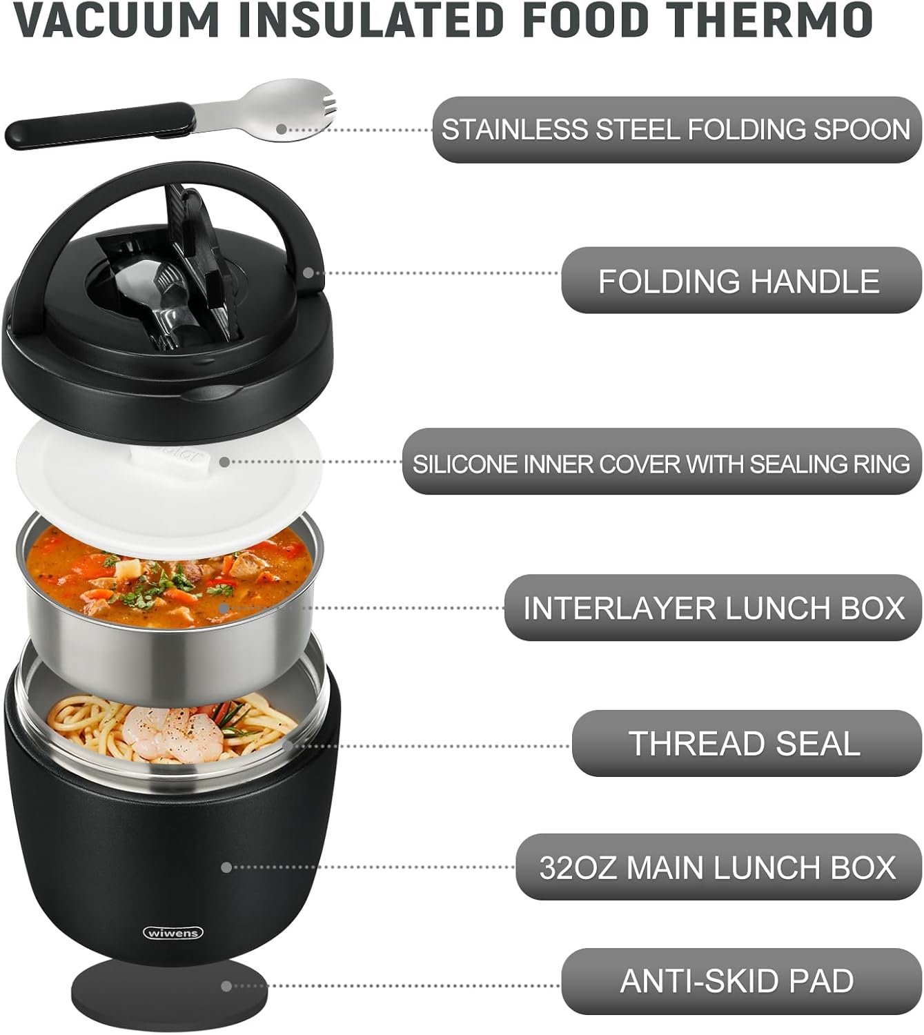Thermo Food Jar for Hot Food Adults 32OZ Soup Thermo Lunch Containers Wide Mouth Vacuum Insulated Stainless Steel