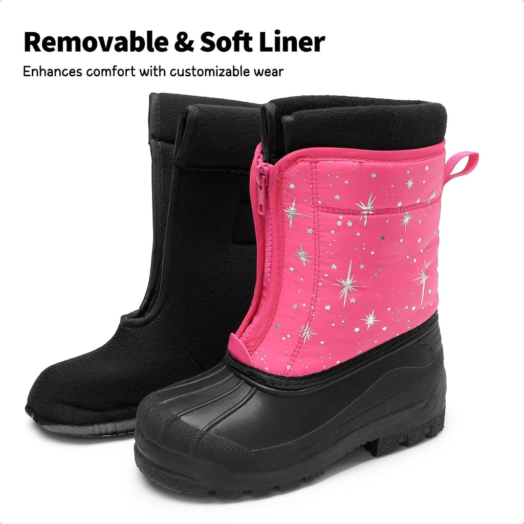 Unisex Snow Waterproof Winter Boots | Removable Liner Warm Faux Fur Lined Outdoor Grip Anti Slip Outsole Easy Wear