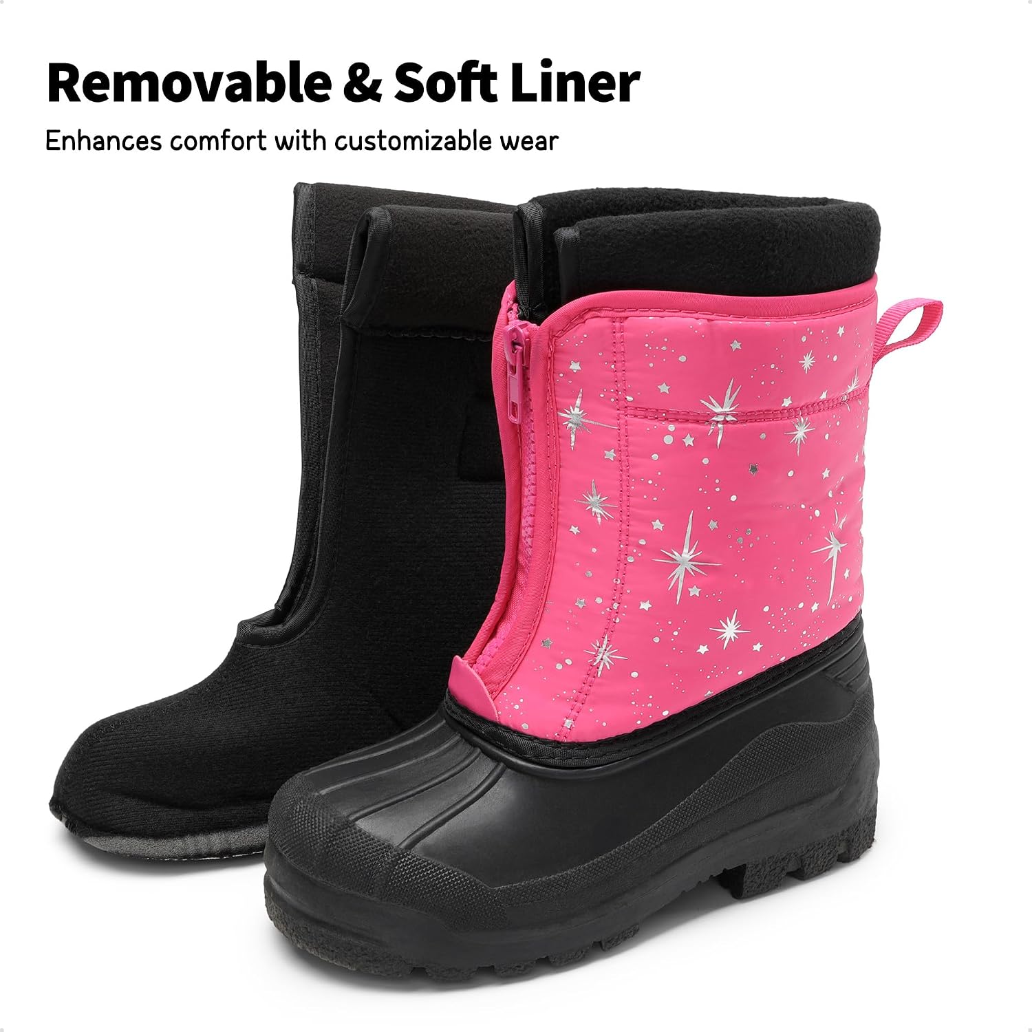 Unisex Snow Waterproof Winter Boots | Removable Liner Warm Faux Fur Lined Outdoor Grip Anti Slip Outsole Easy Wear