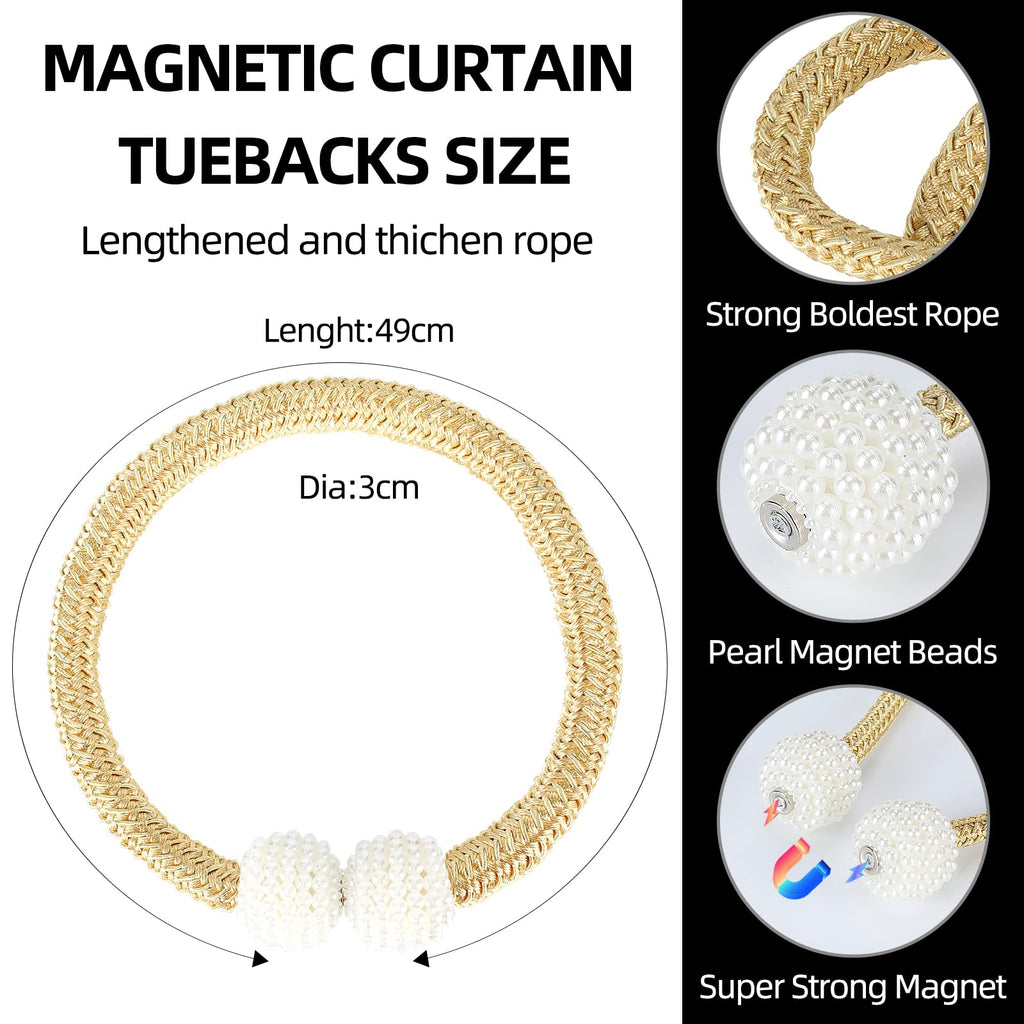 8 Pack Magnetic Curtain Tiebacks with Pearls,Window Treatment Holdbacks