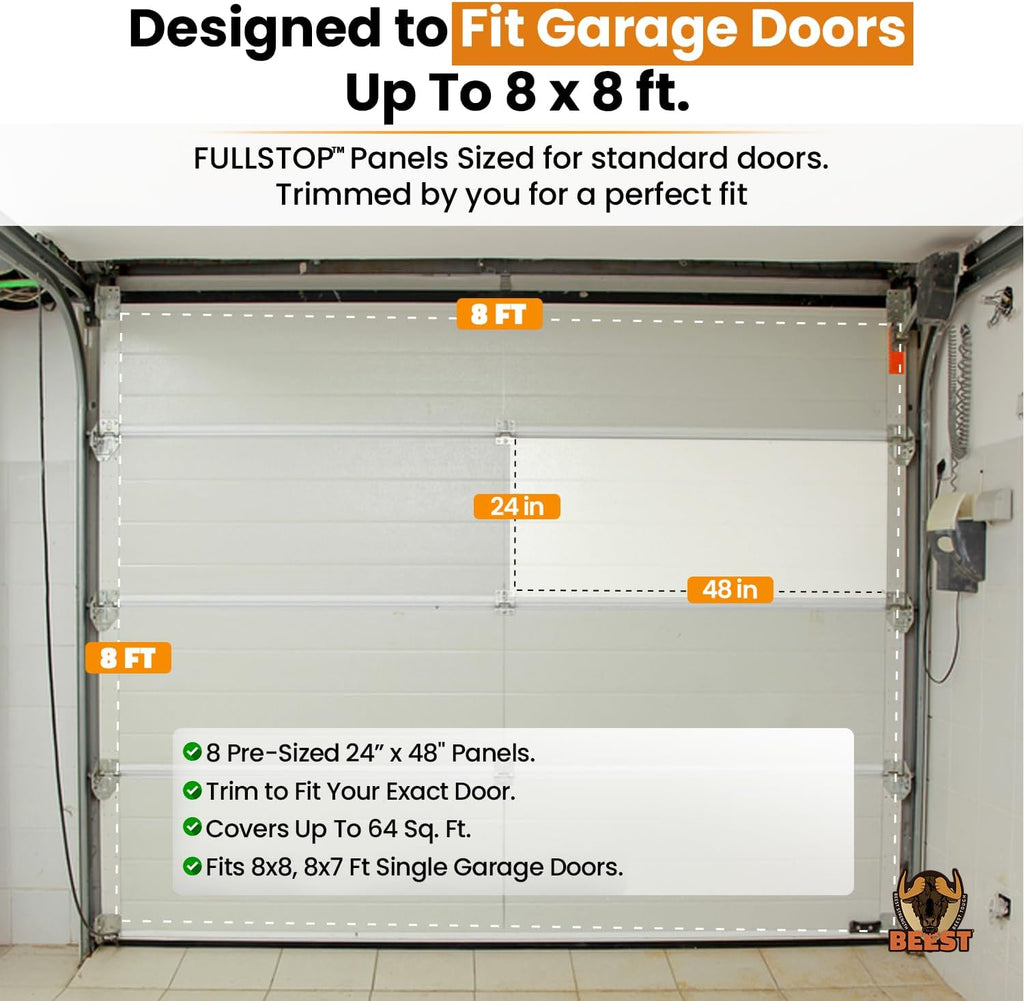 FULLSTOP Garage Door Insulation Kit - 8x8 & 8x7 ft Single Garage Door Insulation Panels - 8 Pre-Cut 24x48 Foam-Core