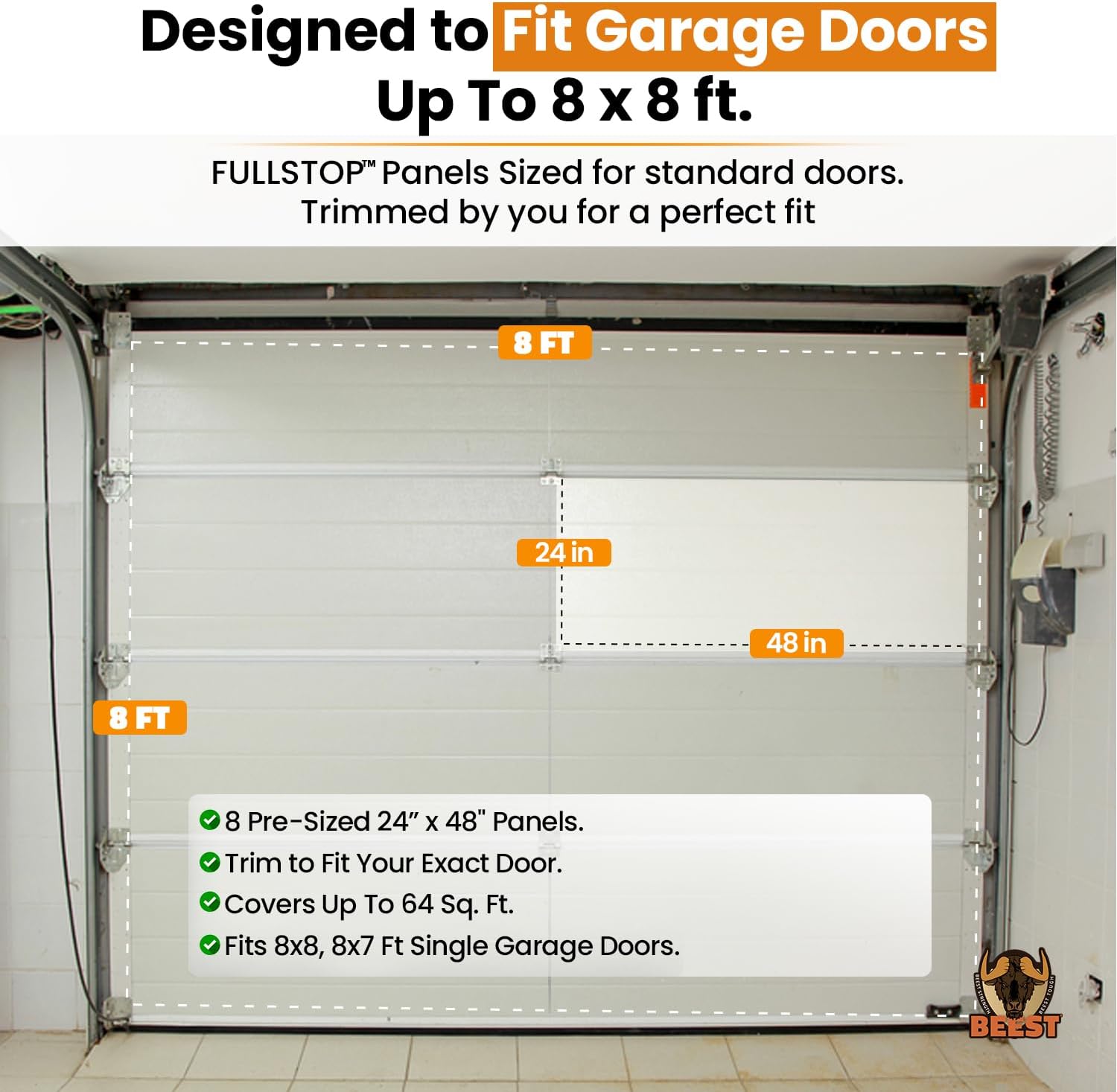 FULLSTOP Garage Door Insulation Kit - 8x8 & 8x7 ft Single Garage Door Insulation Panels - 8 Pre-Cut 24x48 Foam-Core