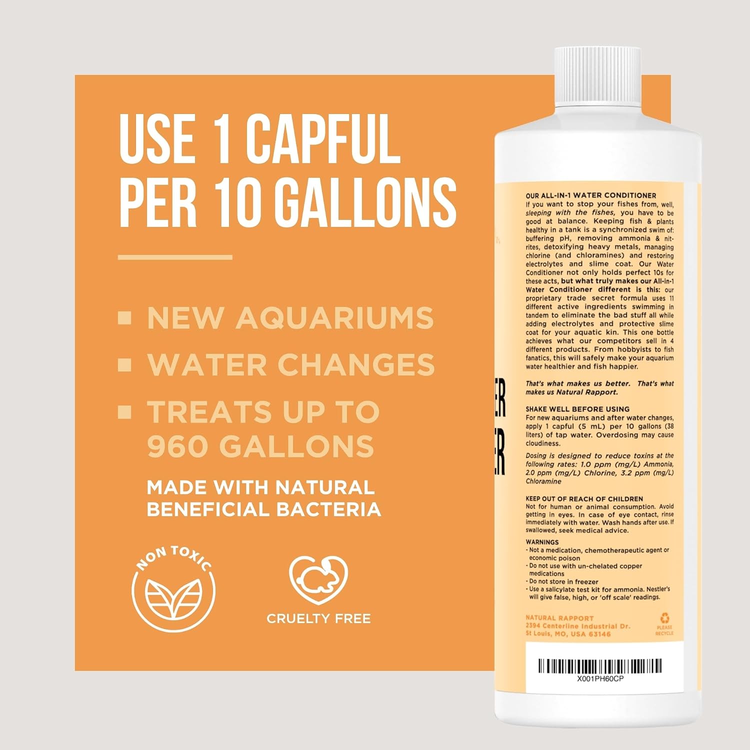 Aquarium Water Conditioner, All-in-1 Dechlorinator, 4 oz | 11-ingredient all-in-1, treats 240 gal - Removes ammonia