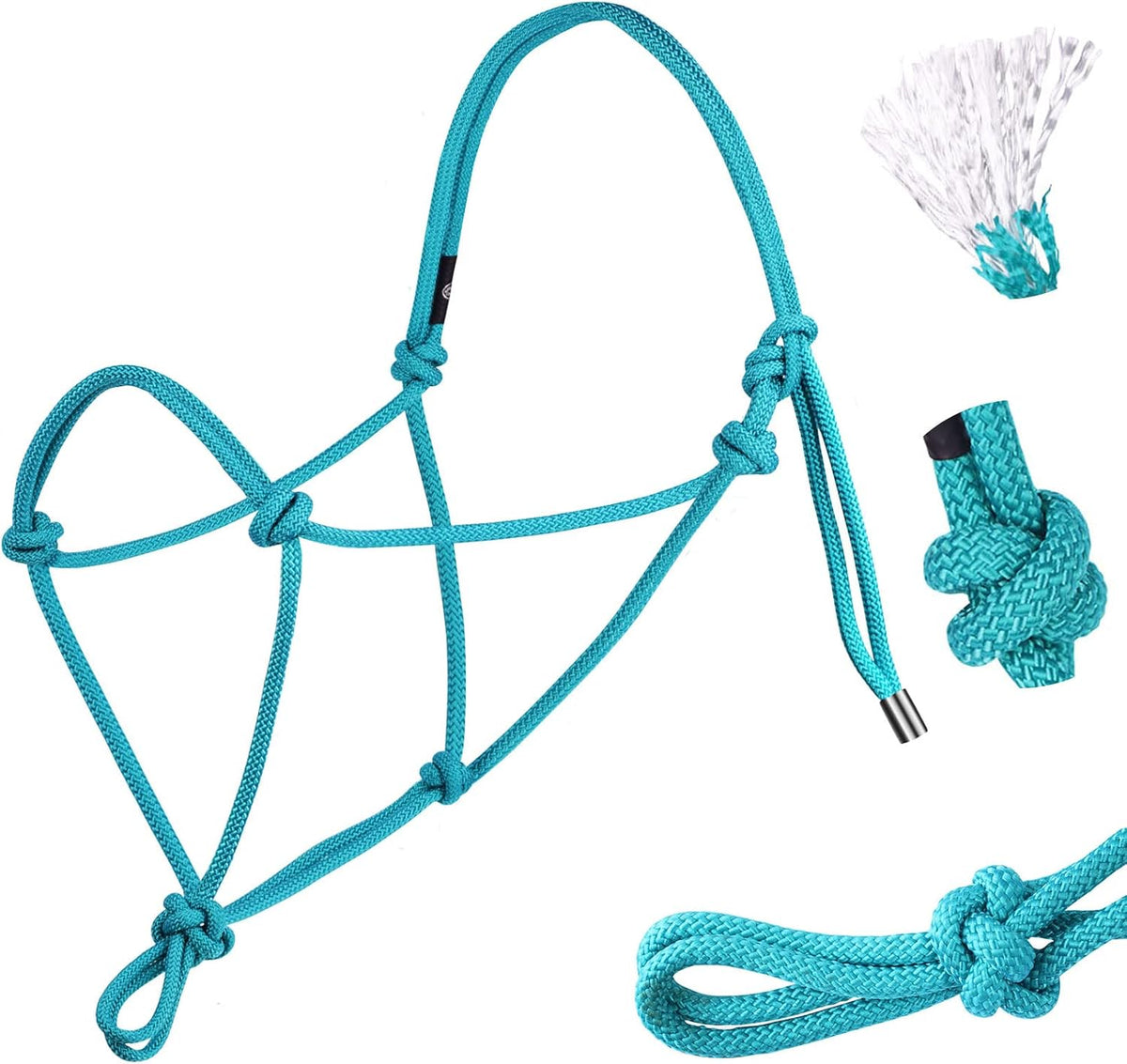 Rope Halter for Horses - Super Sturdy Training Halter with 2 Knot 1/4" Stiff Cord