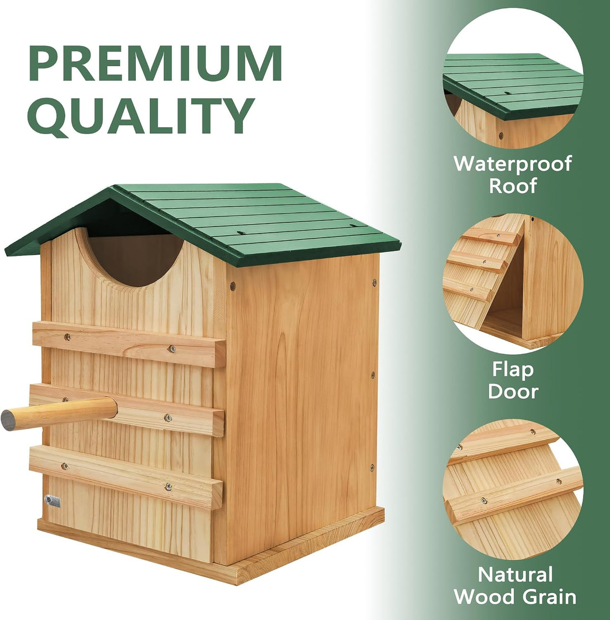Screech Owl House 13" x 9" x 9", Cedar Wood Owl Box with Bird Stand Design, Owl Nesting Box with Mounting Screws and