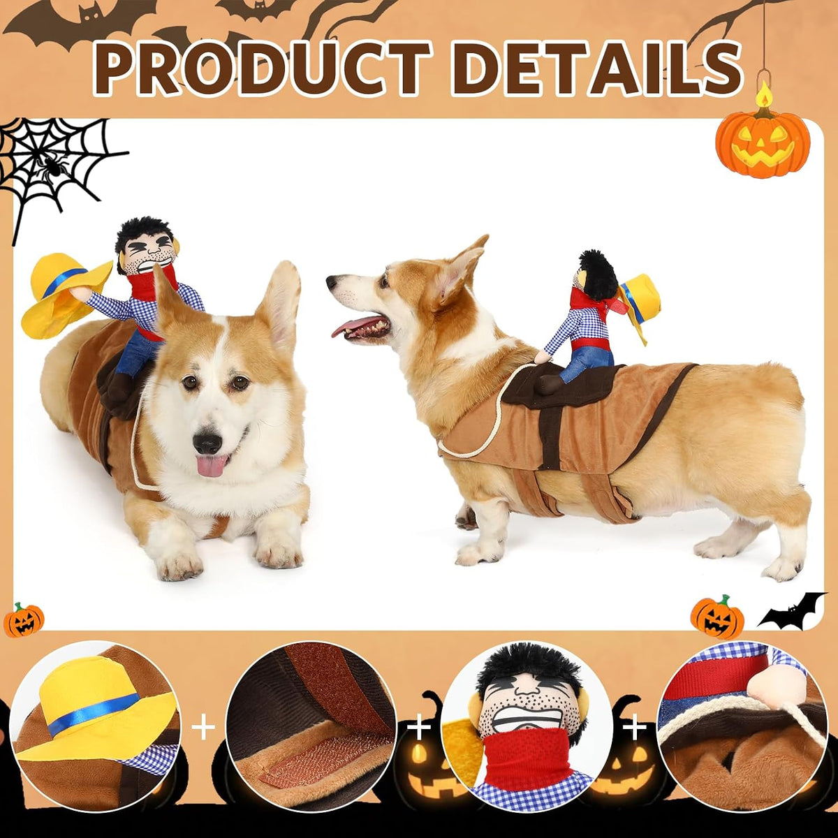 Cowboy Rider Dog Costume - Halloween Dog Costumes for Small Dogs and Cat, Dogs Clothes Knight Style with Doll and Hat